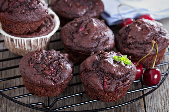 Chocolate muffins with cherry