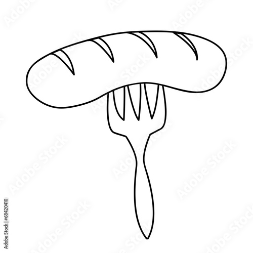 "Sketch line drawing of Sausage on the fork" Stock image and royalty