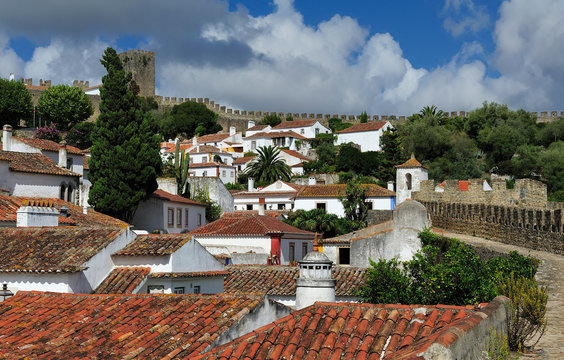 town within castle walls, Obidos, Portugal