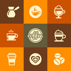 Coffee Icons Set in Flat Design Color Style. Vector