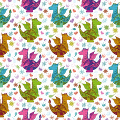 Seamless pattern, cartoon colorful Dragons