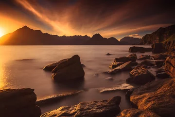 Wall murals Cappuccino Sunset at the Elgol beach