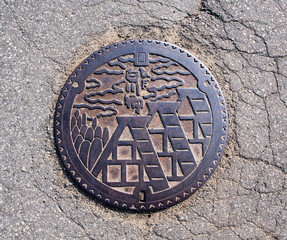 Drainage cover at Shirakawa-go village, Japan