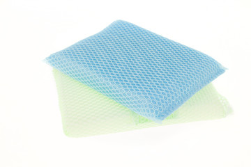 Blue and green  sponge isolated on white background