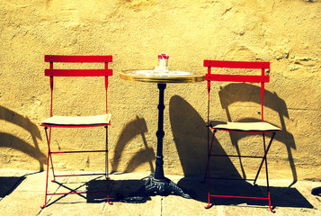Cafe table on a street in Ajaccio, France