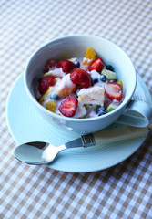 Useful homemade fruit salad, close-up