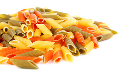 Colorful pasta isolated on white