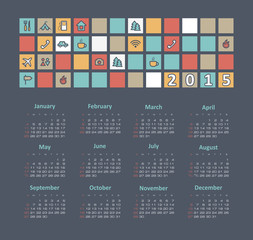 Calendar 2015 year with travel icons