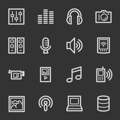 Media web icons, grey set