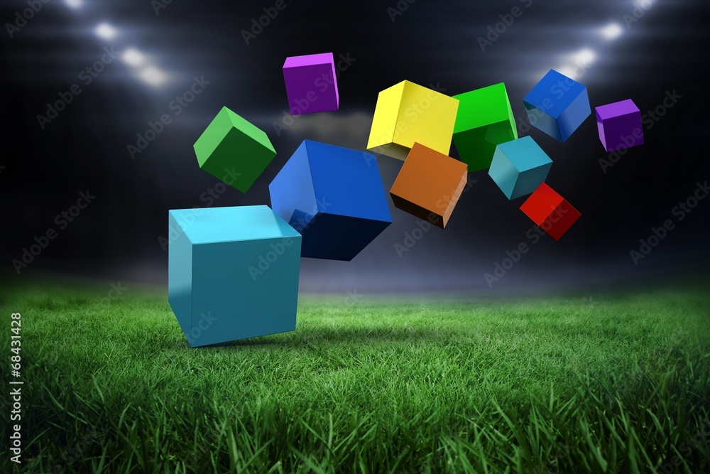 Poster Composite image of 3d colourful cubes floating