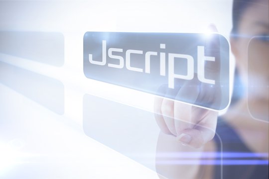 Businesswoman pointing to word jscript