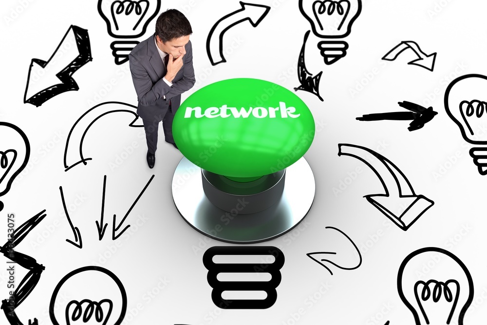 Poster Network against digitally generated green push button