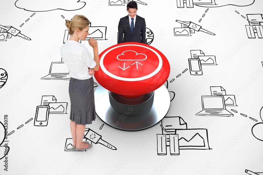 Poster composite image of smiling businessman looking down