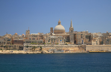 Fototapeta na wymiar Embankment of Marsamksett harbor. Valletta, Malta