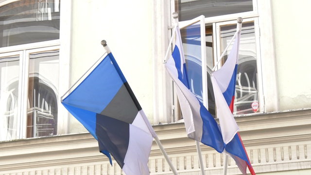 Three nations flag waving on the breeze of the wind GH4 4K UHD