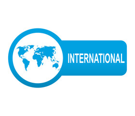Etiqueta tipo app azul alargada INTERNATIONAL