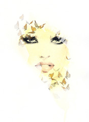 Beautiful woman face. watercolor illustration