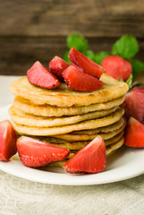 Pancakes with fresh strawberries