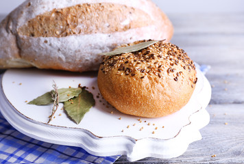 Fresh homemade bread wrapped in paper,