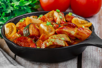 roasted squash and zucchini in tomato sauce