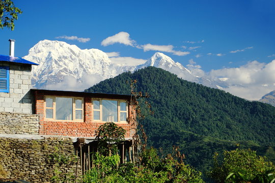 Mounts Annapurna South (L) -Hiun Chuli (R). Dhampus-Nepal. 0542