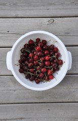 Top view of red cherries