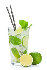 Fresh mojito cocktail and limes