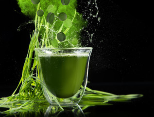Young barley, chlorella superfood.