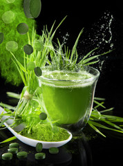 Young barley, chlorella superfood.