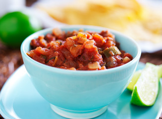 mexican salsa in blue bowl
