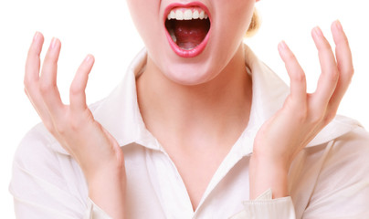 Mouth of angry businesswoman furious woman screaming