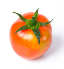 Fresh tomatoes with water drops on white background