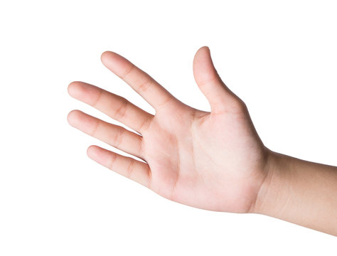 Female hand  isolated on white , paper roshambo sign
