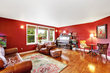 Bright red living room interior