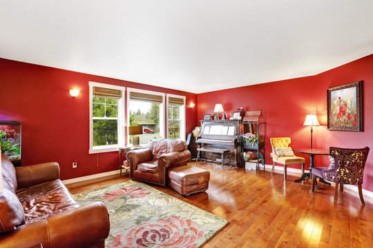 Bright Red Living Room Interior