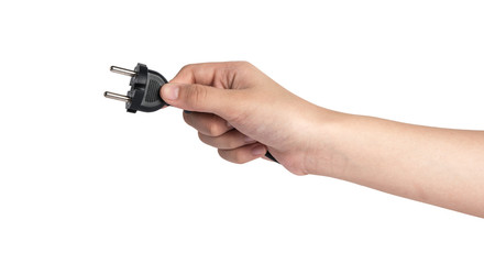 plug on hand  isolated on white background