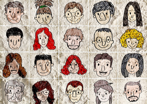 Face people   on Cement wall texture background