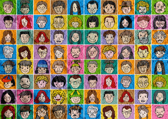 Face people   on Cement wall texture background