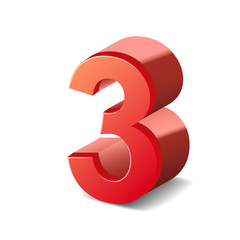 3d shiny red number 3