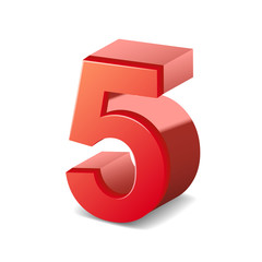 3d shiny red number 5