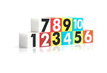 Colorful plastic numbers on a white background