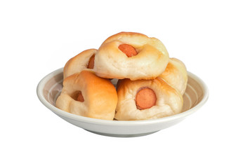 Sausage in bread isolated on white background