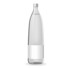 glass bottle with water and blank label