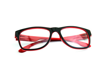 Red glasses isolated over the white background