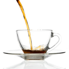 Pour coffee into glass cup.