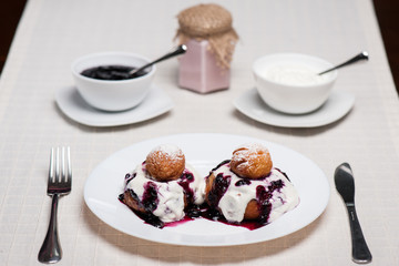 Donuts with jam and cream