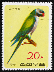 Postage stamp North Korea 1975 Nicobar Parakeet, Bird