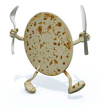 piadina with arms, legs fork and knife on hands