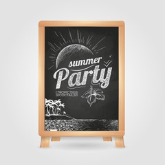Summer party poster. Disco background. Chalk drawings. Chalk boa