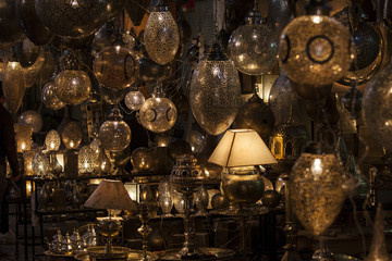 Fototapeta na wymiar lamps in a store in marrakesh morocco